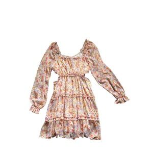 Jessica Simpson Womens M Floral Ruffle Tiered Dress Boho Cottagecore Cutout